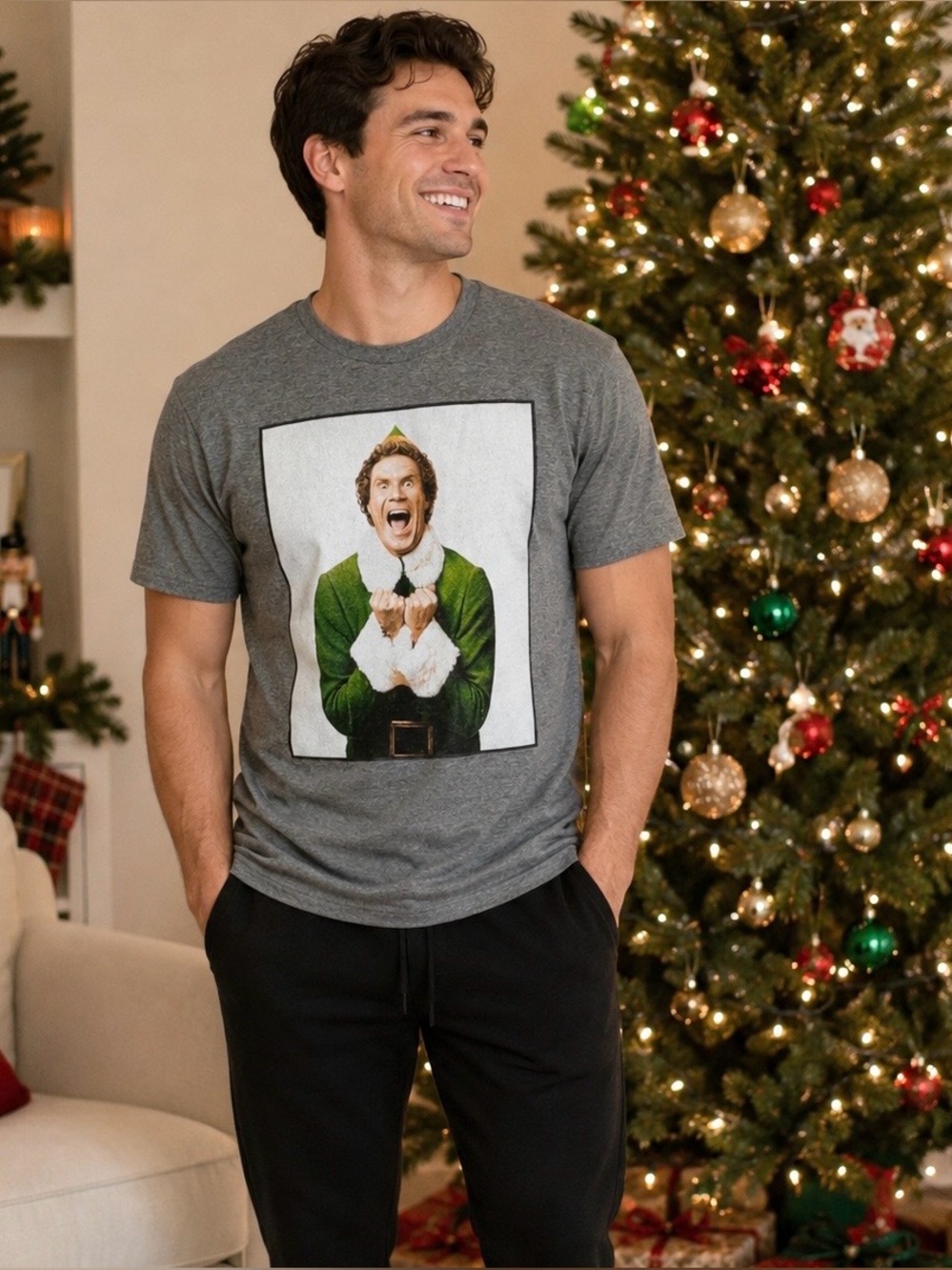 Old Navy Buddy The Elf men’s size large gray short sleeve  crewneck t-shirt